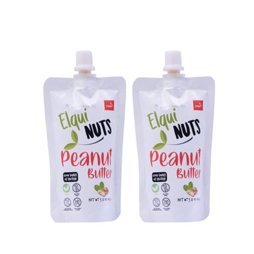 Elqui NUTS - Peanut Butter, 3.17 Oz. Pouch Format, Made With 100% Roasted Peanuts, One Ingredient, NO PALM OIL, Sugar Free, Vegan, Paleo And Keto Frendly, Best for smoothies & shakes(2 Pack)