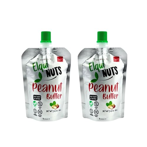 Elqui NUTS - Peanut Butter, 3.17 Oz. Pouch Format, Made With 100% Roasted Peanuts, One Ingredient, NO PALM OIL, Sugar Free, Vegan, Paleo And Keto Frendly, Best for smoothies & shakes(2 Pack)