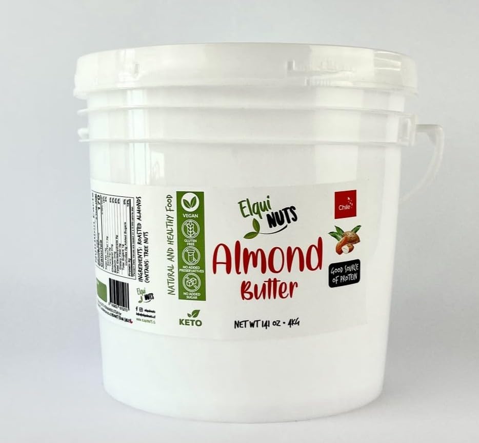 Elqui NUTS - Almond Butter, 141 Oz. Bucket Format, Made With 100% Roasted Almonds, One Ingredient, NO PALM OIL, Sugar Free, Paleo Vegan And Keto friendly